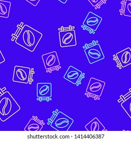 Color random seamless pattern Signboard coffee. Ancient street coffee house