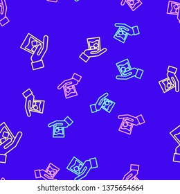 Color random seamless pattern Whiskey in the glass with ice cubes icon.