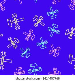 Color random seamless pattern Wrench and hammer. Tools icon