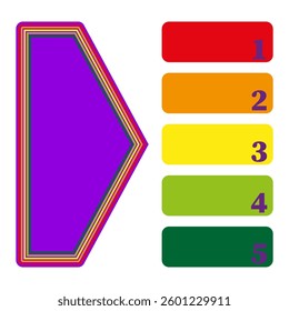 Color ranking chart. Gradient numbered list. Multicolor rating infographic. Five step evaluation.