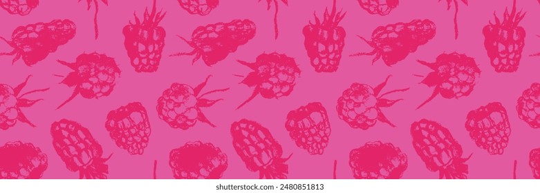 Color raspberry pattern seamless, raspberries illustration, hand-drawn vector red berry for vegan banner, juice or jam label design. Ripe raspberry background for baby food packaging.