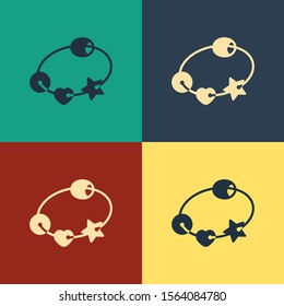 Color Rattle baby toy icon isolated on color background. Beanbag sign. Vintage style drawing. Vector Illustration