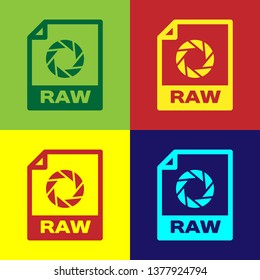 Color RAW file document icon. Download raw button icon isolated on color backgrounds. RAW file symbol. Vector Illustration