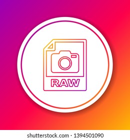 Color RAW file document icon. Download raw button line icon isolated on color background. RAW file symbol. Circle white button. Vector Illustration