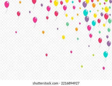 Color Realistic Ballon Vector Transparent Background. Happy Balloon Illustration. Bright Holiday Frame. Multicolor Fun Inflatable Ball Pattern.
