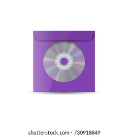 Color realistic envelope with a window for the CD, isolated on white background, vector illustration.