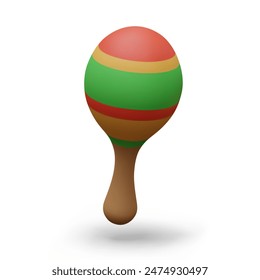 Color realistic maracas. Wooden rattle. Folk musical percussion instrument