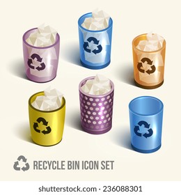 Color realistic recycle bin icon. Cartoon flat style. Isolated vector illustration. Design for stickers, logo, web and mobile app. 