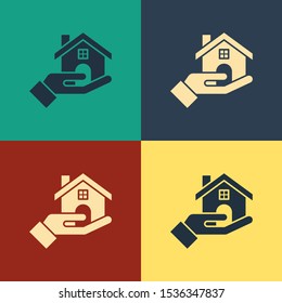 Color Realtor icon isolated on color background. Buying house. Vintage style drawing. Vector Illustration
