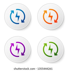 Color Recharging icon isolated on white background. Electric energy sign. Set color icon in circle buttons. Vector Illustration