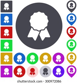 Color recognition icon, button, symbol set. Square, circle and pin versions.
