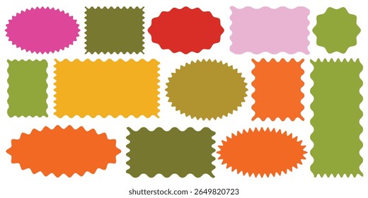 Color rectangle frames with wiggly borders. Rectangle shape frame with zigzag edge. Torn paper, jagged rectangular shape box element set with zigzag edges - Vector stock