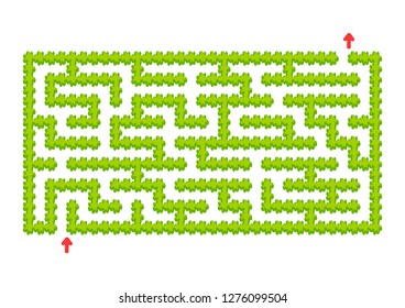 Color rectangular maze. Green garden in cartoon style. Game for kids. Puzzle for children. Labyrinth conundrum. Flat vector illustration isolated on white background.