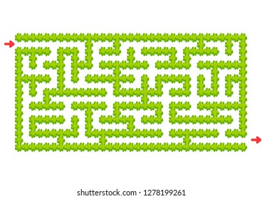 Color rectangular maze. Green garden in cartoon style. Game for kids. Puzzle for children. Labyrinth conundrum. Flat vector illustration isolated on white background.