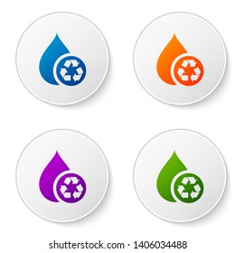 Color Recycle clean aqua icon isolated on white background. Drop of water with sign recycling. Set icons in circle buttons. Vector Illustration