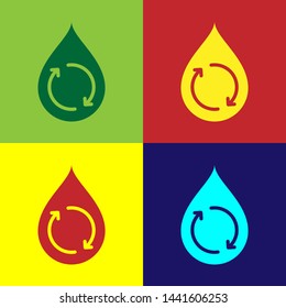 Color Recycle clean aqua icon isolated on color backgrounds. Drop of water with sign recycling. Vector Illustration