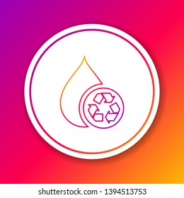 Color Recycle clean aqua line icon isolated on color background. Drop of water with sign recycling. Circle white button. Vector Illustration