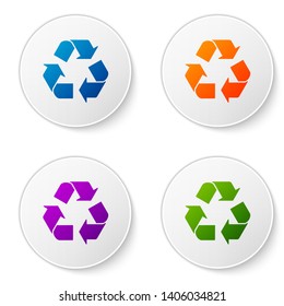 Color Recycle symbol icon isolated on white background. Circular arrow icon. Environment recyclable go green. Set icons in circle buttons. Vector Illustration
