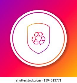 Color Recycle symbol inside shield line icon isolated on color background. Eco protection sign. Circle white button. Vector Illustration