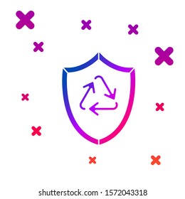 Color Recycle symbol inside shield icon isolated on white background. Eco protection sign. Gradient random dynamic shapes. Vector Illustration