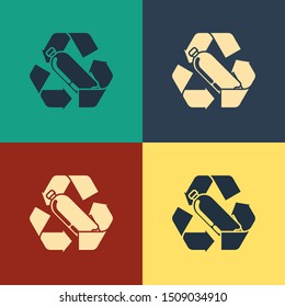 Color Recycling plastic bottle icon isolated on color background. Vintage style drawing. Vector Illustration