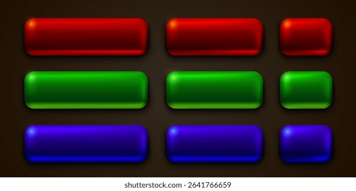 Color, red, green and blue frame label, event bar button, color set signboard. Vector illustration