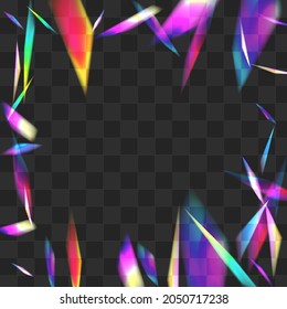 Color Reflection Vector Transparent Background. Neon Glitch Realistic Backdrop. Rainbow Lens Metal Design. Holographic Carnival Flare Border.