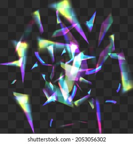 Farbreflektion, Vektortransparenter Hintergrund. Abstrakter Holografischer Flach-Zweig. Shine Bokeh realistisches Poster. Neon Isolated Prism Border.