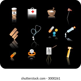 Color reflective medical icon set