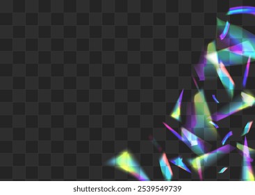 Color Refraction Vector Transparent Background. Shiny Confetti Flying Illustration. Holo Blur Glint Branch. Shine Isolated Bokeh Backdrop.