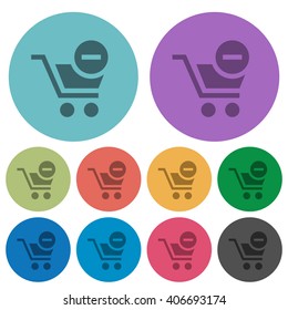 Color remove from cart flat icon set on round background.
