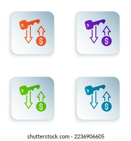 Color Rent key icon isolated on white background. The concept of the house turnkey. Set colorful icons in square buttons. Vector