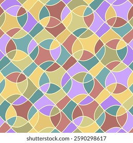 color repetitive background with crisscrossed curves. stained glass mosaic. vector illustration. seamless pattern. fabric swatch. wrapping paper. continuous design template for textile, apparel, linen