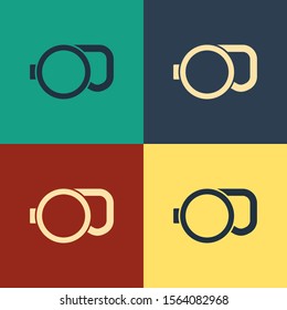 Color Retractable cord leash with carabiner icon isolated on color background. Pet dog lead. Animal accessory for outdoors walk. Vintage style drawing. Vector Illustration