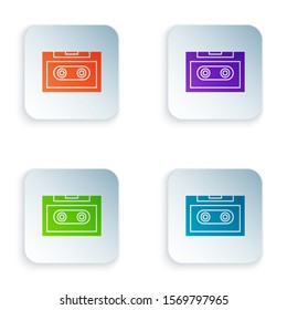 Color Retro audio cassette tape icon isolated on white background. Set icons in square buttons. Vector Illustration