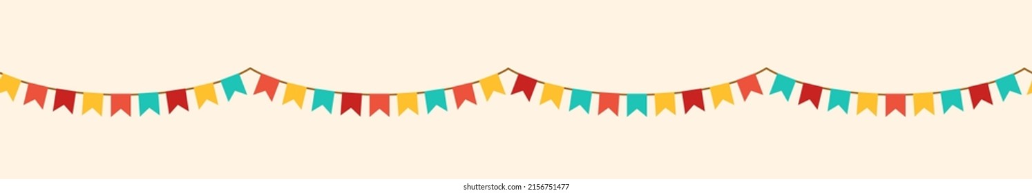 Color retro buntings garlands isolated on white background. Vector illustration. Seamless happy birthday banner, fiesta border, carnival holiday header. Summer decorations