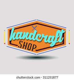 Color retro design insignias logotypes set. Handcraft arts and handmade illustrations. Vector vintage elements.