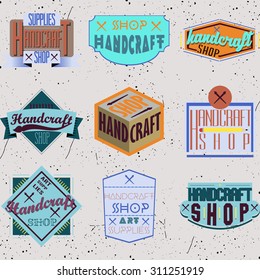 Color retro design insignias logotypes set. Handcraft arts and handmade illustrations. Vector vintage elements.