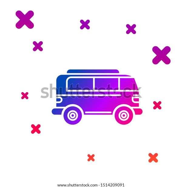 Color Retro minivan icon isolated on white\
background. Old retro classic traveling van. Gradient random\
dynamic shapes. Vector\
Illustration