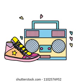 color retro radio technology and fashion sneaker