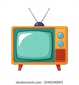 A Color retro tv set isolated on white background. Flat Design Vector illustration on white background