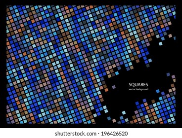 color retro vector background with squares and place for your text isolated on black