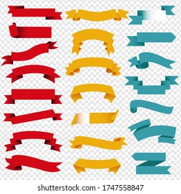 Color Ribbons Set With Transparent Background, Vector Illustration