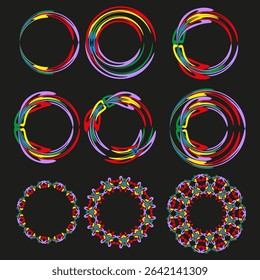 Color ring shapes. Rainbow vector icons. Circular frame element. Decorative loop symbol.