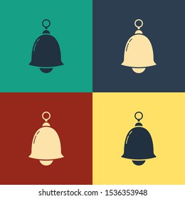 Color Ringing bell icon isolated on color background. Alarm symbol, service bell, handbell sign, notification symbol. Vintage style drawing. Vector Illustration