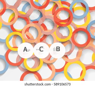 Anillos de color con sombras sobre fondo abstracto gris. Fondo de plantilla de vector para diseño de flujo de trabajo de impresión, diagrama, opciones de número o banner de diseño web