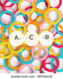 Color rings with shadows on gray abstract background. Vector template background for print workflow layout, diagram, number options or web design banner