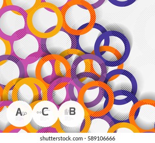Color rings with shadows on gray abstract background. Vector template background for print workflow layout, diagram, number options or web design banner