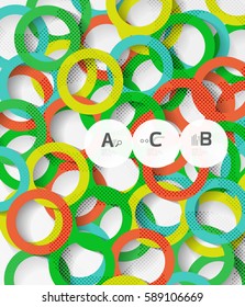 Color rings with shadows on gray abstract background. Vector template background for print workflow layout, diagram, number options or web design banner