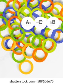 Color rings with shadows on gray abstract background. Vector template background for print workflow layout, diagram, number options or web design banner